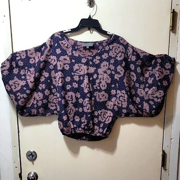 Anthropology Sunday In Brooklyn Floral Batwing Sleeve Top - Brown And Navy Small - Picture 1 of 12